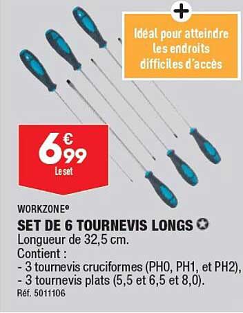 workzone set de 6 tournevis longs
