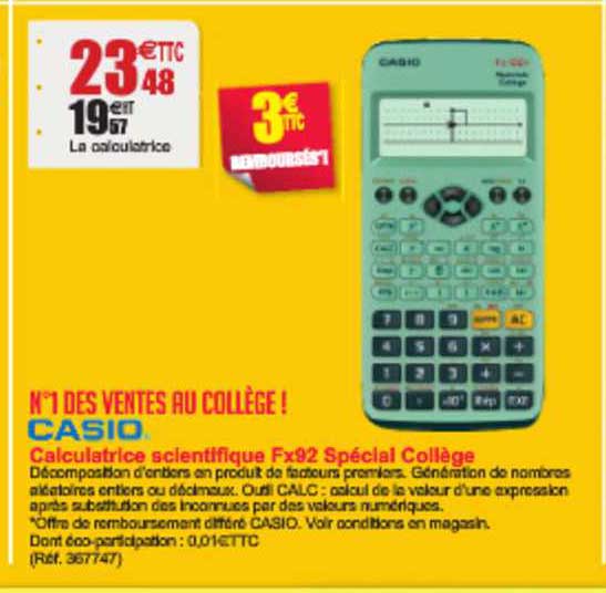 Calculatrice Scientifique Fx92 Spécial Collège Casio