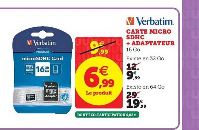 carte micro sdhc + adapteur verbatim