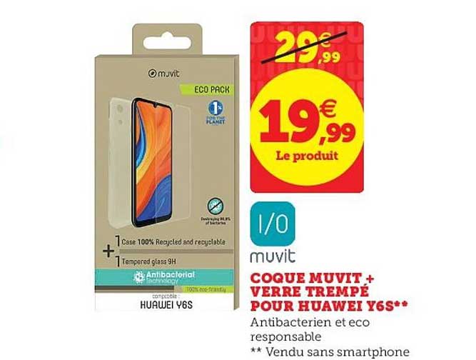 coque muvit verre trempé pour huawei y6s muvit