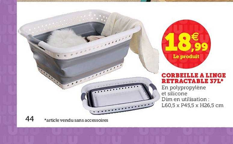 Corbeille à Linge Rétractable 37 L