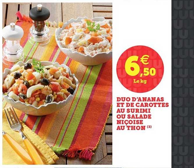 duo d'ananas et de carottes au surimi ou salade niçoise au thon