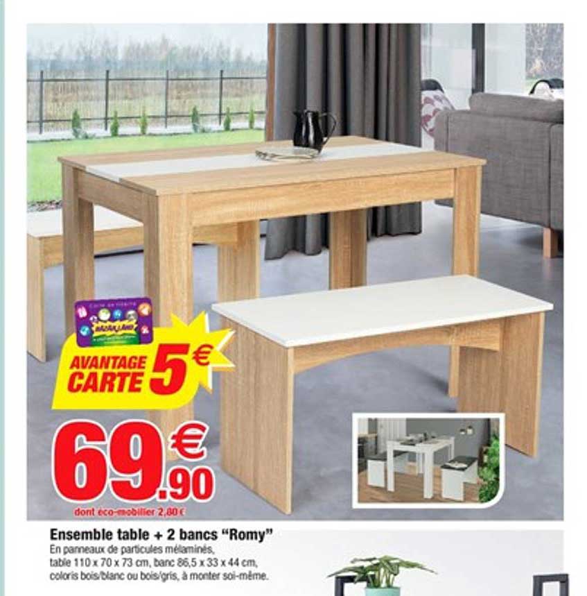 ensemble table + 2 bancs romy