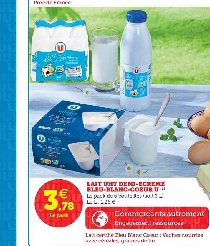 Lait Uht Demi écrémé Bleu Blanc Coeur U