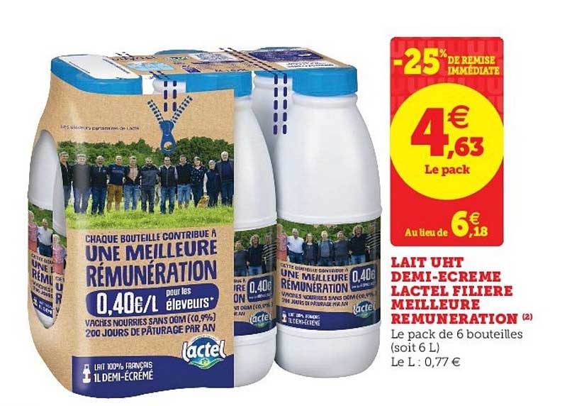 lait uht demi écrémé lactel filière meilleure rémunération -25% de remise immédiate