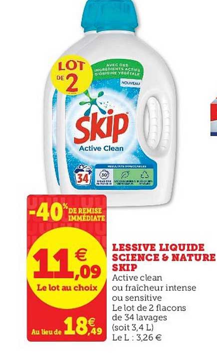 lessive liquide science & nature skip -40% de remise immédiate
