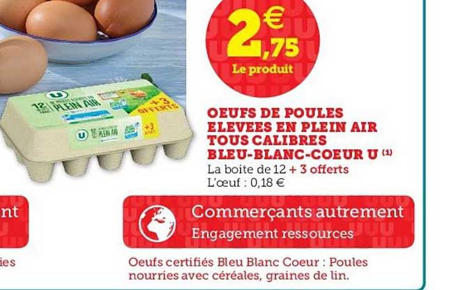 oeufs de poules élevées en plein air tous calibres bleu blanc coeur u
