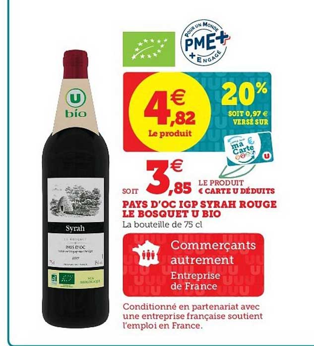 pays d'oc igp syrah rouge le bosquet u bio