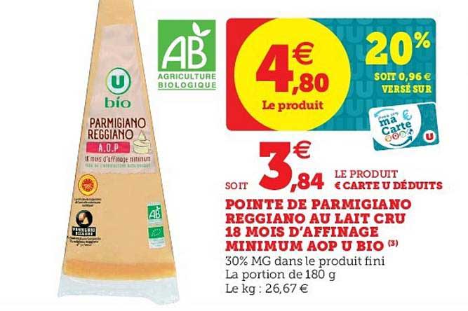 pointe de parmigiano reggiano au lait cru 18 mois d'affinage minimum aop u bio