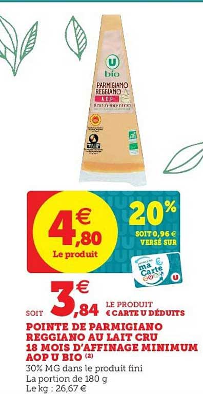 pointe de parmigiano reggiano au lait cru 18 mois d affinage minimum aop u bio