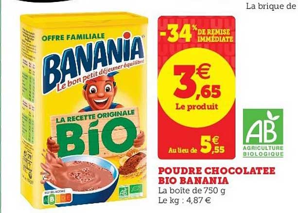 poudre chocolatée bio banania -34% de remise immédiate