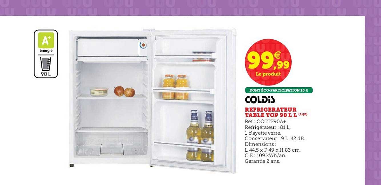 réfrigérateur table top 99 l l coldis