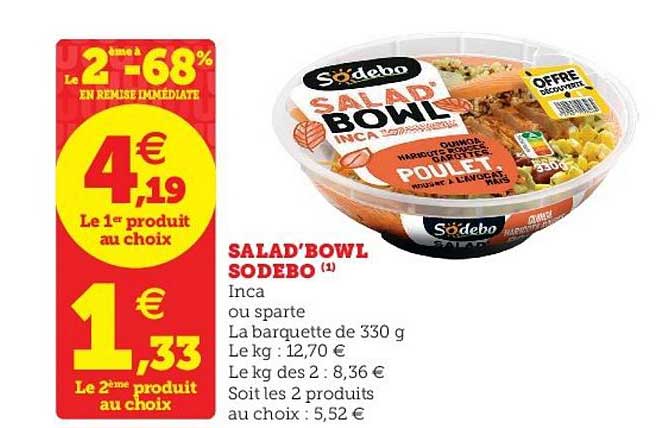 salad bowl sodebo  le 2e à -68%