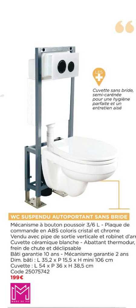 Wc Suspendu Autoportant Sans Bride Mm