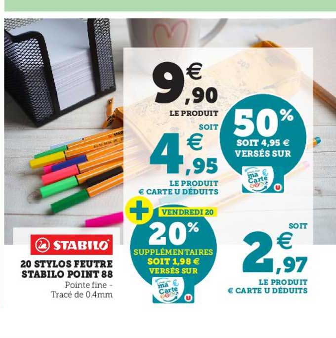 20 Stylos Feutre Stabilo Point 88