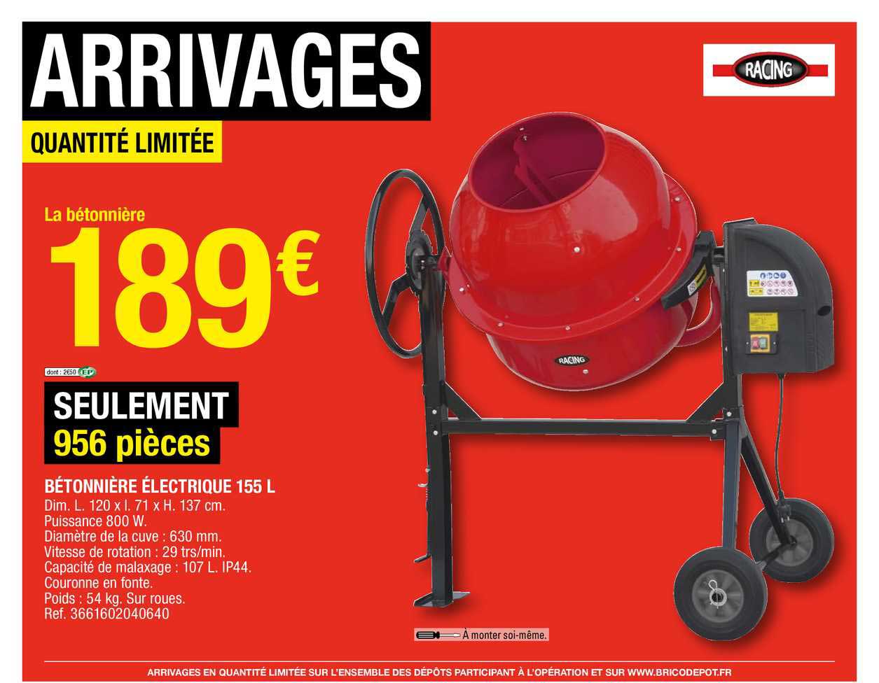 Bétonnière électrique 155 L Racing