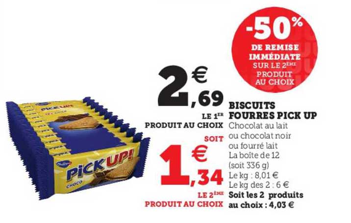 biscuits fourrés pick up -50% de remise immédiate sur le 2ème lot au choix