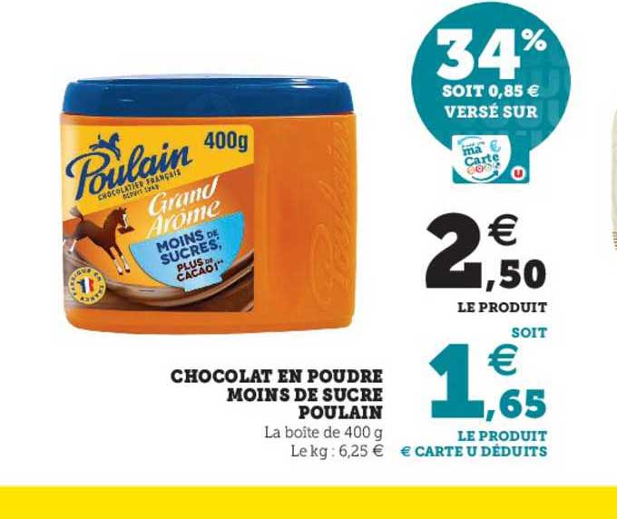 chocolat en poudre moins de sucre poulain