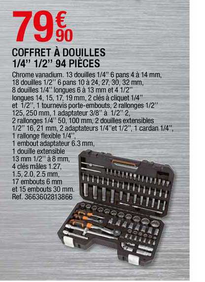 Coffret à Douilles 1-4" 1-2" 94 Pièces