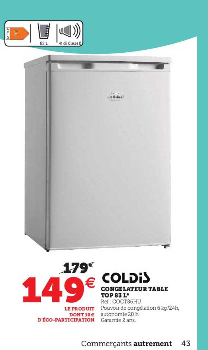 congelateur table top 83 l coldis