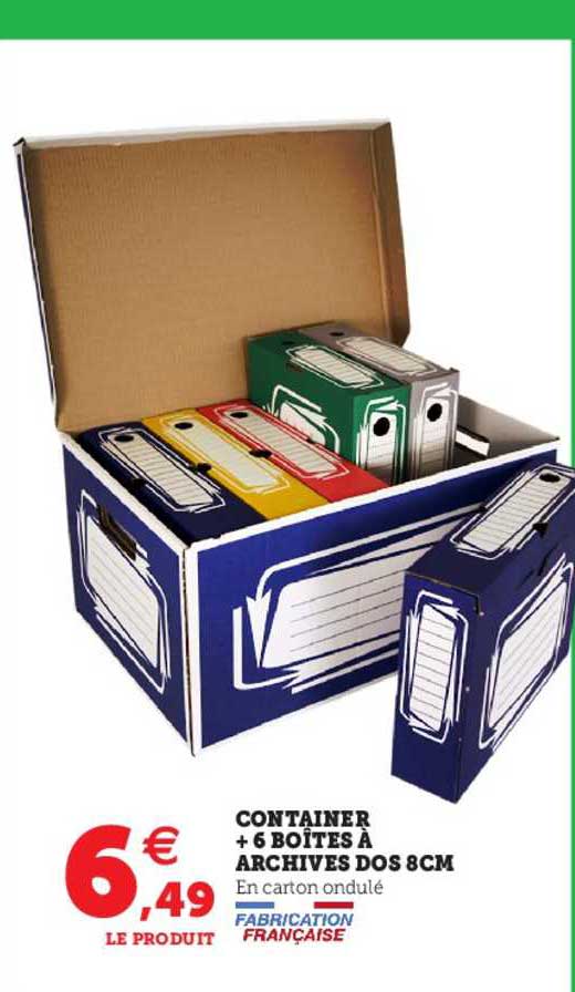 container + 6 boîtes à archives dos 8 cm