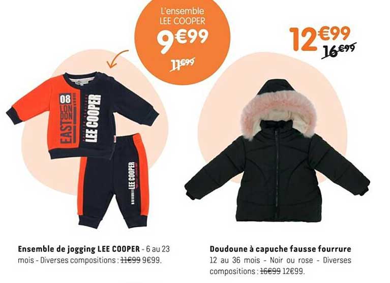 ensemble de jogging lee cooper doudoune à capuche fausse fourure