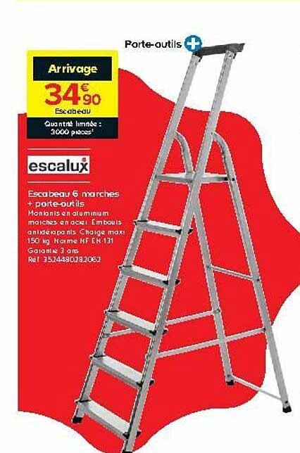 escabeau 6 marches + porte-outils escalux