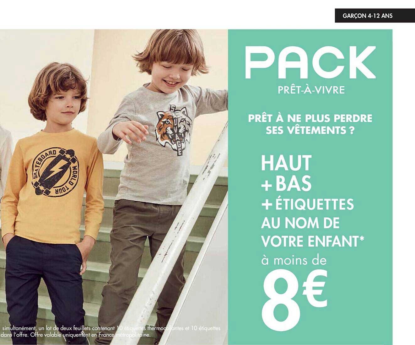 haut + bas + étiquettes au nom de votre enfant