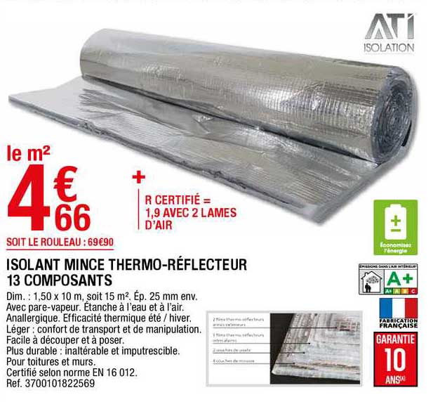 isolant mince thermo-réflecteur 13 composants