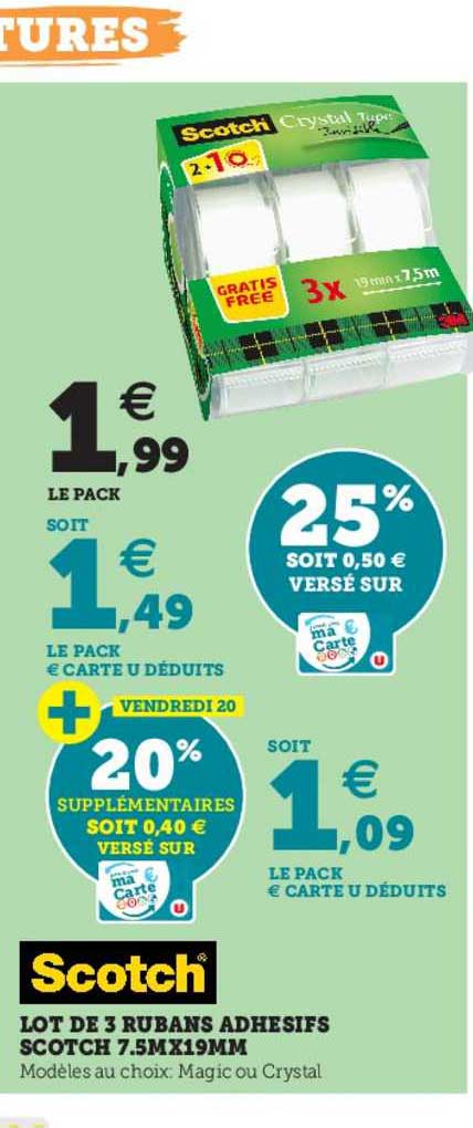 Lot De 3 Rubans Adhésifs Scotch 7,5 X 19 Mm