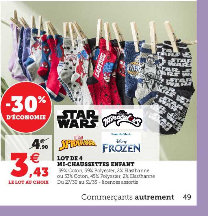 lot de 4 mi-chaussettes enfant