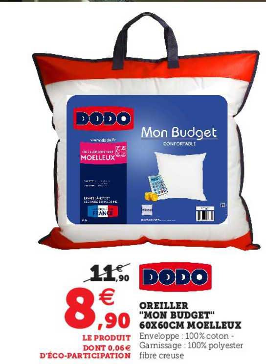 oreiller "mon budget" 60 x 60 cm moelleux dodo