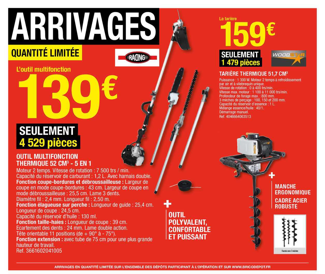 outil multifonction thermique 52 cm3 - 5 en 1, tarière thermique 51,7 cm3