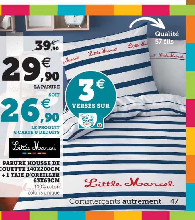 parure housse de couette 140 x 200 cm + 1 taie d'oreiller 63 x 63 cm little marcel
