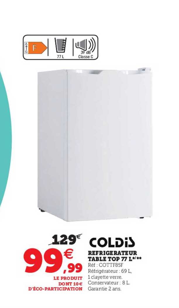 réfrigérateur table top 77 l coldis