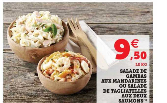 salade de gambas aux mandarines ou salade de tagliatelles aux deux saumons