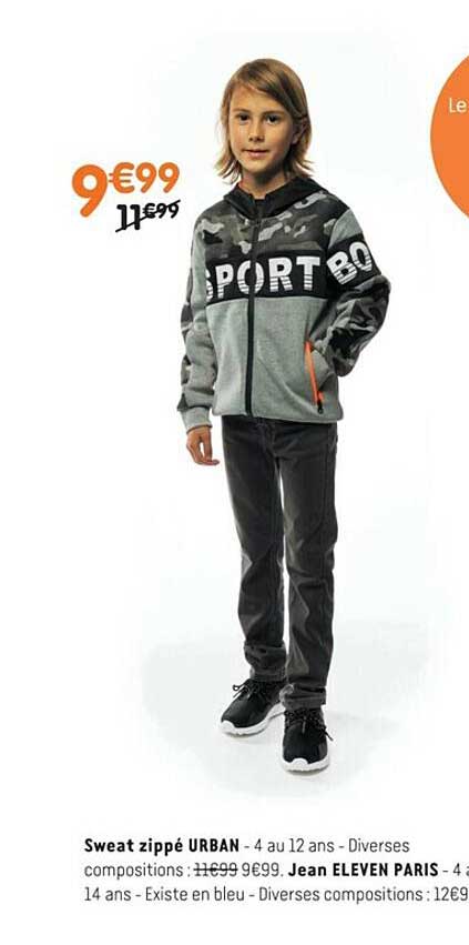 sweat zippé urban jean eleven paris