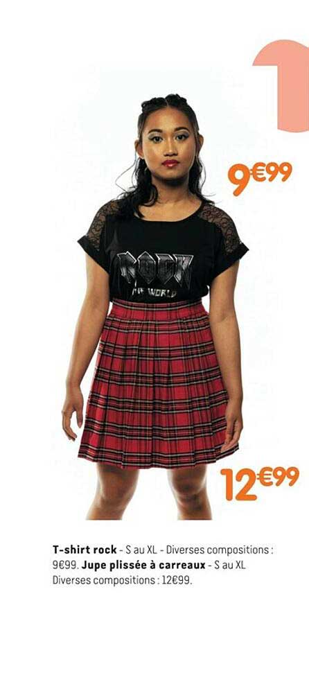 t-shirt rock jupe plissée à carreaux