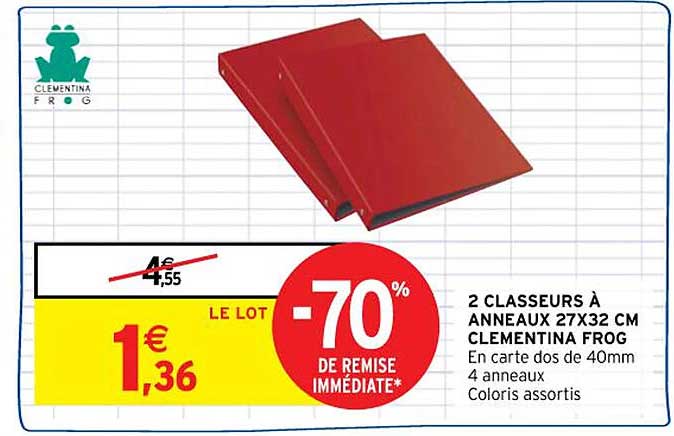 2 classeurs à anneaux 27x32 cm clementina frog