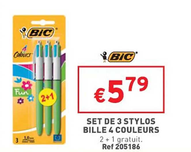 3 Stylos Bile 4 Couleurs Bic