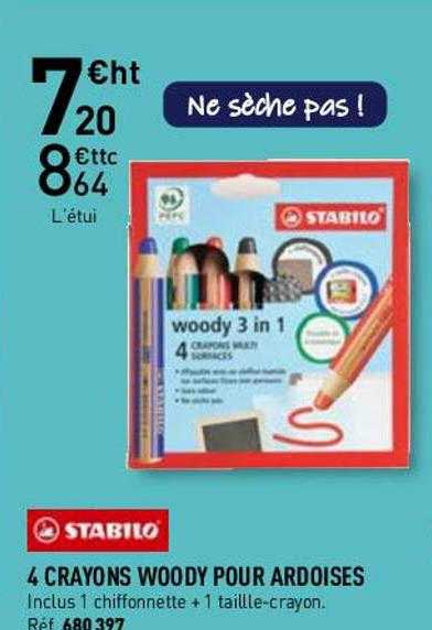 4 crayons woody por ardoises stabilo