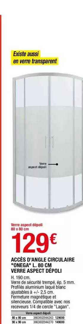 accés d'abgle circulaire "omega l.80cm verre aspect depoli