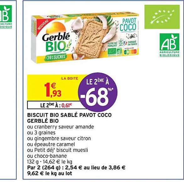 Bidcuit Bio Sablé Pavot Coco Gerblé Bio