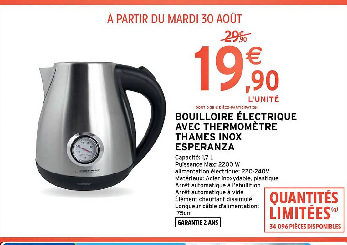 Bouilloire électrique Avec Thermomètre Thames Inox Esperanza