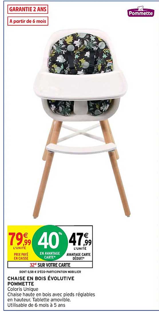 chaise en bois évolutive pommette