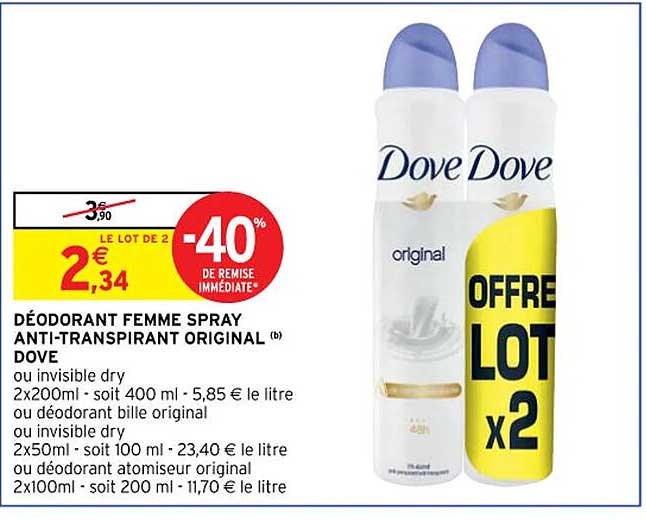 dèodorant femme spray anti-transpirant original dove
