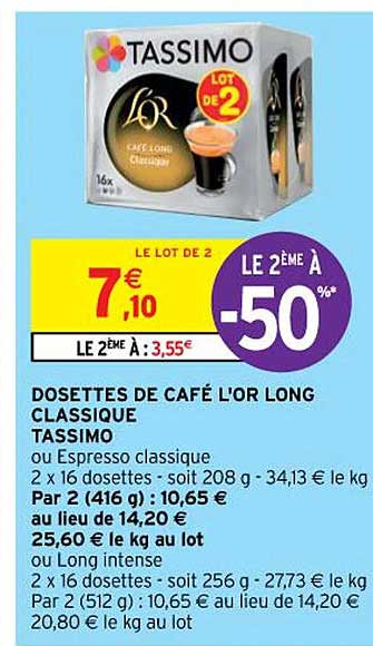 Dosettes De Café L'or Long Classique Tassimo