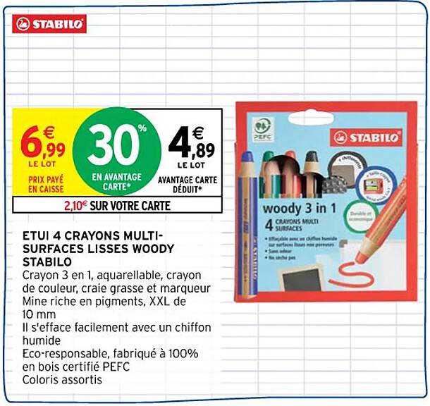 etui 4 crayons multisurfaces lisses woody stabilo