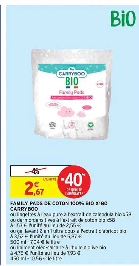 family pads de coton 100% bio x180 carrybod