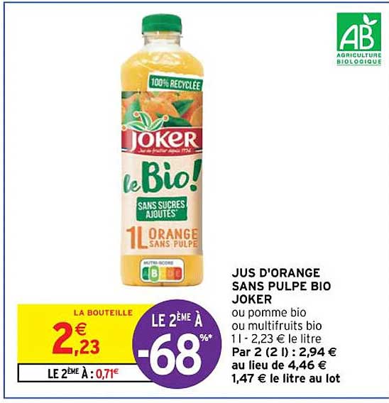 Jus D'orange Sans Pulpe Bio Joker